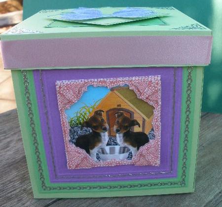 Two Hungry Puppy Dog the Bowl is Empty Lace Framed Decoupage by Andrea Chapman
