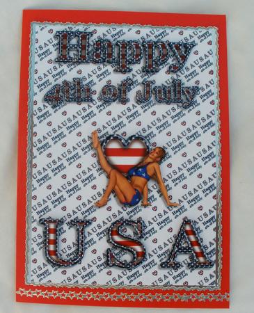 A4 Love Usa Card 4th July with Cheerleader by Andrea Chapman