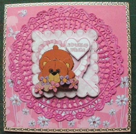 Bear Corner Heart Square Card or Topper by Andrea Chapman