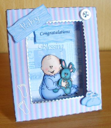Baby Boy & Rabbit Picture Framed Card by Andrea Chapman