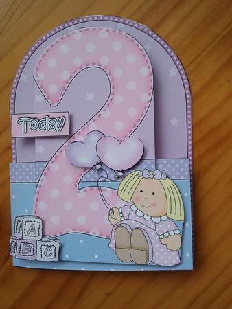 3D 2nd Birthday Doll Shaped Front Card with Decoupage by Andrea Chapman