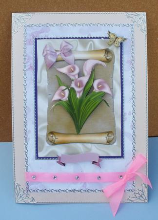 Pink Lillies on a Scroll by Andrea Chapman