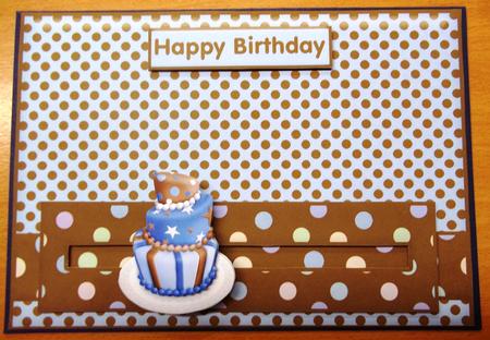 Blue Funky Birthday Cake Penny Slider by Andrea Maloney