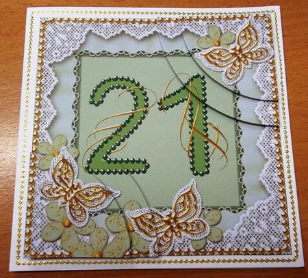 Green Butterfly 21st Birthday 5in Round Corner Stacker by Andrea Maloney