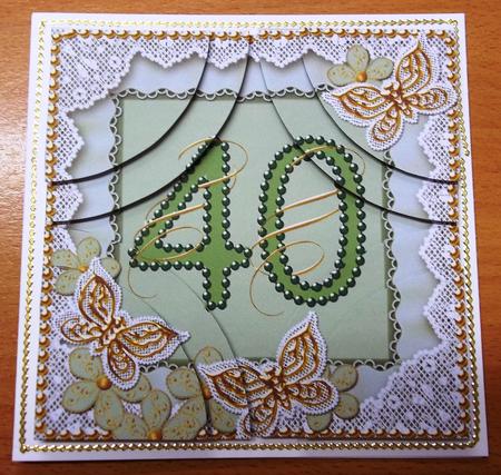 Green Butterfly 40th Birthday 5in Round Corner Stacker by Andrea Maloney
