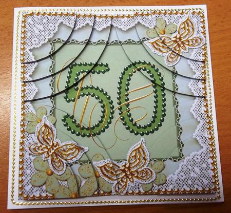 Green Butterfly 50th Birthday 5in Round Corner Stacker by Andrea Maloney
