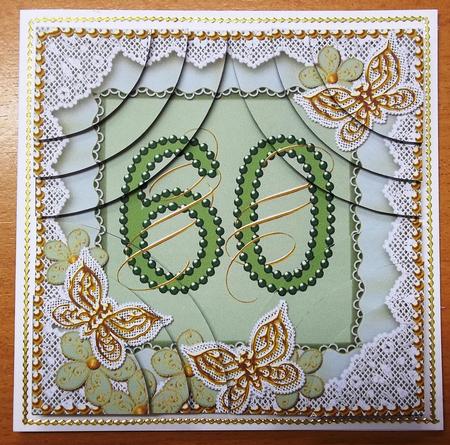 Green Butterfly 60th Birthday 5in Round Corner Stacker by Andrea Maloney