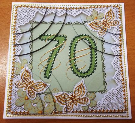 Green Butterfly 70th Birthday 5in Round Corner Stacker by Andrea Maloney