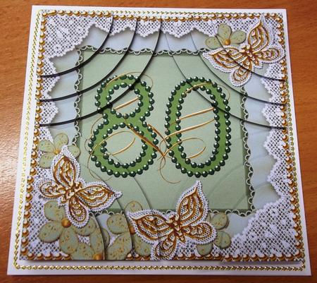 Green Butterfly 80th Birthday 5in Round Corner Stacker by Andrea Maloney