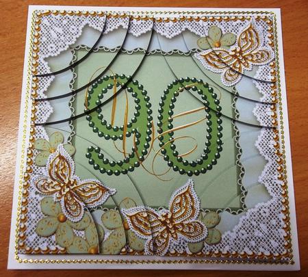 Green Butterfly 90th Birthday 5in Round Corner Stacker by Andrea Maloney