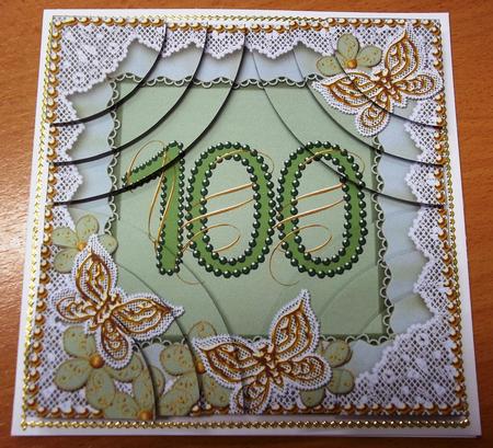 Green Butterfly 100th Birthday 5in Round Corner Stacker by Andrea Maloney