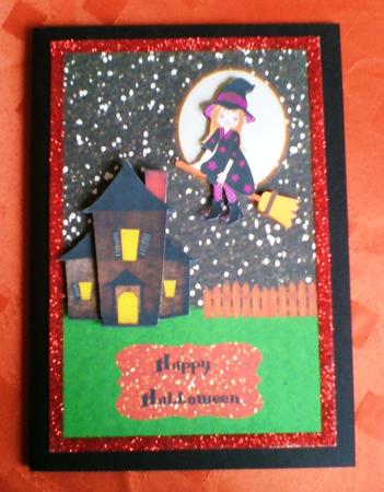 Halloween Cute Witch Card Front by Andrea Maloney