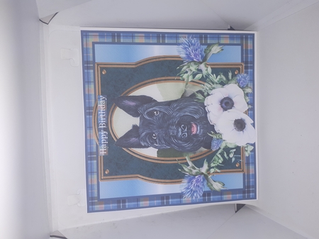 3 Blue tartan Scottish dog card front/toppers 1 by Andrea McGill