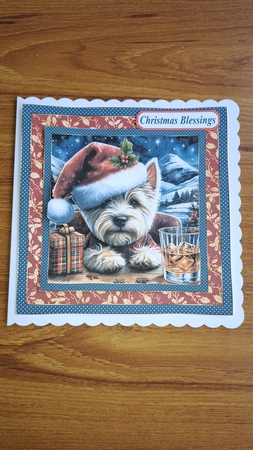 Christmas Westie with whisky card front 4 by Andrea McGill