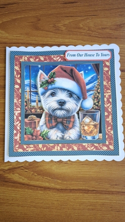 Christmas Westie with whisky card front 5 by Andrea McGill