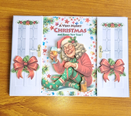 Lovely Granny Celebrating, MERRY Christmas Gate Fold (FOUR) by Andrea McGill