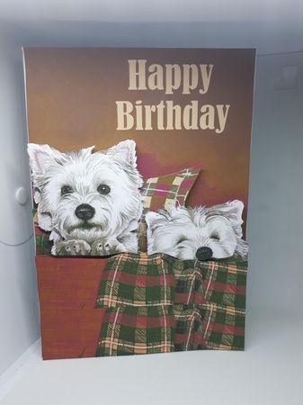 Good Friends Westies Large Square Card Front by Andrea McGill