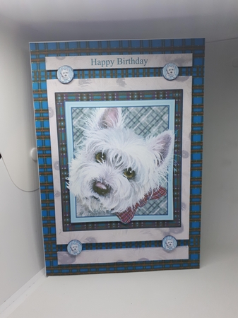 Our Family Westies Bow Tie Large Wavy Card Front by Andrea McGill