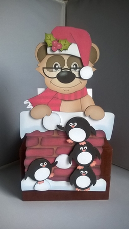 3D On the Shelf Card Kit - Christmas Cute Frank Meerkat is helping Santa take the Presents down the Chimney by Andrea McGill