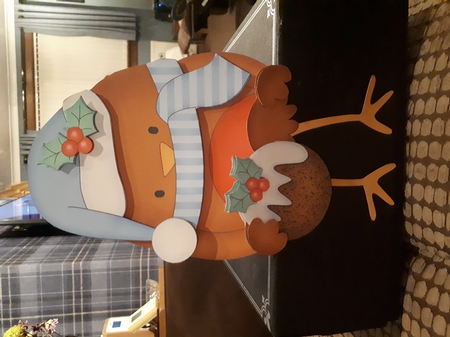 3D Christmas On the Shelf Card Kit - Cute Christmas Bobbin Robin has an Xmas Pudding by Andrea McGill