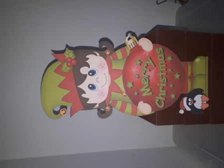 3D Christmas On the Shelf Card Kit -  Cute Little Elf has an Xmas Bauble with Greetings Sentiments by Andrea McGill