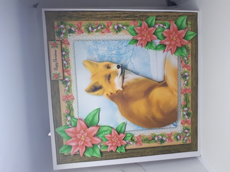 Gorgeous Festive Fox With Red Flowers 8x8 by Andrea McGill