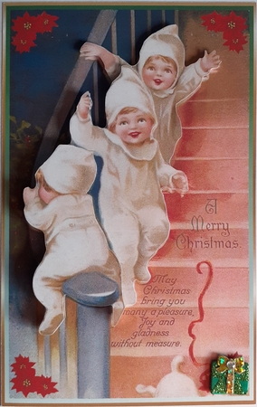 Vintage Children at Christmas Decoupage Topper by Andy George