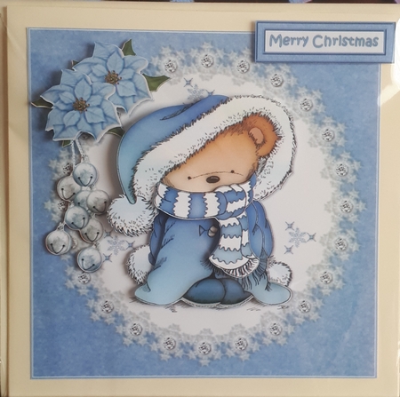 Blue Christmas Snuggle Bear Decoupage by Andy George