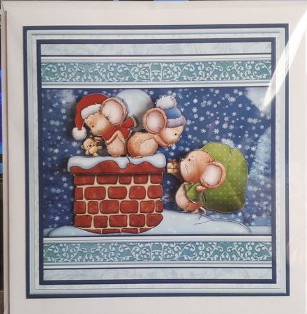 ROOFTOP SANTA MICE 8x8 Christmas Decoupage & Insert Mini Kit by Andy George
