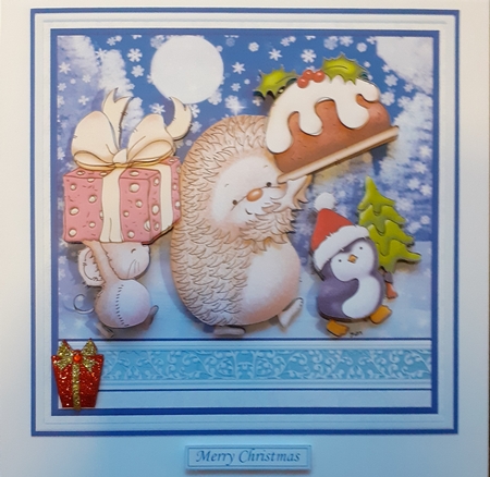 HEDGEHOGS PUDDING PARADE Christmas 7.5 Decoupage & Insert Mini Kit by Andy George