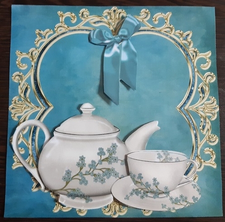 3 Green tea set card fronts/toppers by Anette De Villiers