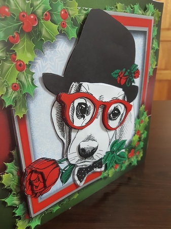 Black, Red & White Dog With Rose 8x8 by Anette De Villiers