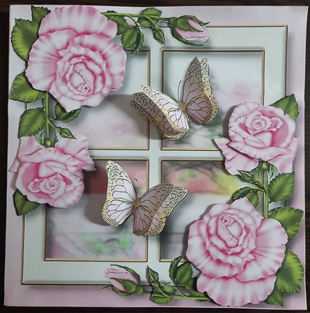 Golden Spring Butterflies - Pink 8x8 by Anette De Villiers