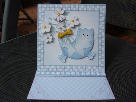 Cute Cat Easel Card Kit in Blue with Step by Step Decoupage by Angela Butters