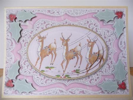 3 Little Reindeers A5 Lace Card Front Step by Step by Angela Butters