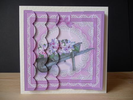 Flower Filled Wheelbarrow Scallop Edge Side Stacker by Angela Butters
