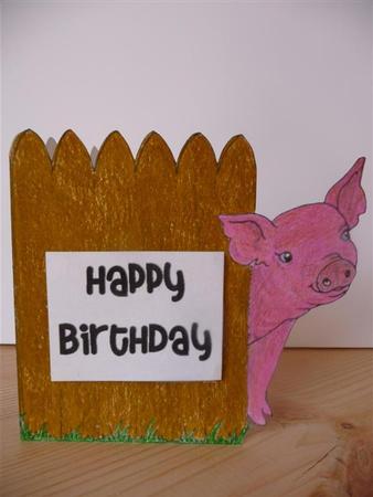 Pig and Fence Shaped Card, Digital Stamp by Angela Butters