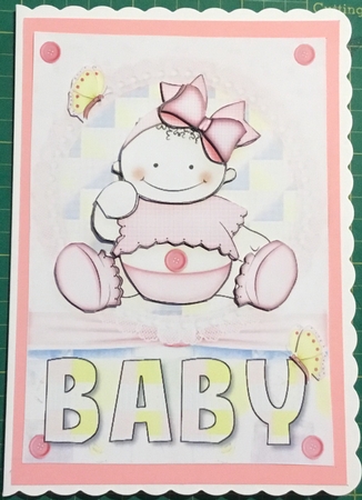 Button Baby Girl Card Front and Decoupage by Angela Riley