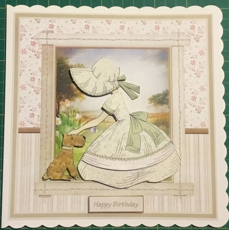 Bonnet Lady with Her Dog 7.5 X7.5 Card by Angela Riley