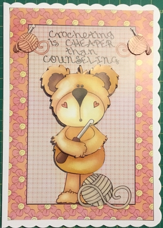 Crochet bear card front 2(American spelling) by Angela Riley