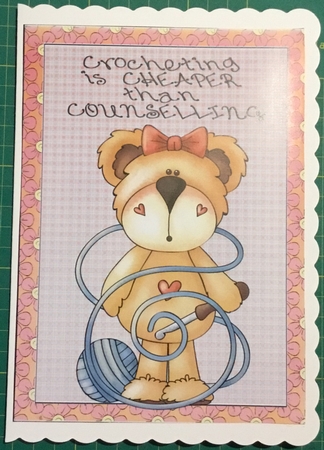 Crochet bear cut and fold card (English spelling) 1 by Angela Riley