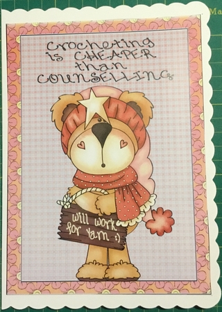 Crochet bear cut and fold card (English spelling) 3 by Angela Riley