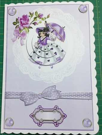 A5 parasol girl step by step card front. by Angela Riley
