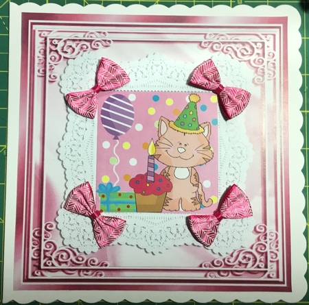 Pretty card front with lace in pink 8x8 by Angela Riley