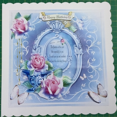 Floral card front with verse. decoupage and sentiments by Angela Riley