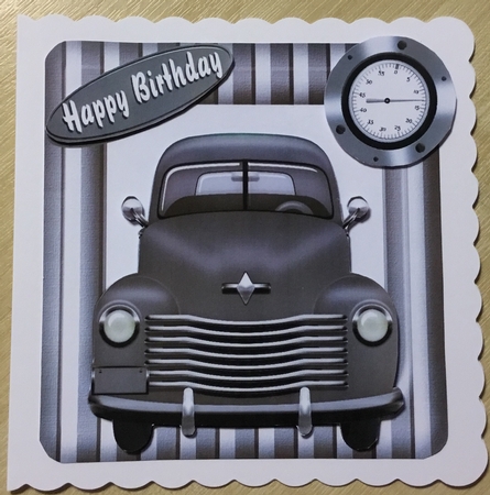 Vintage silver grey motor car in stripe frame by Angela Riley
