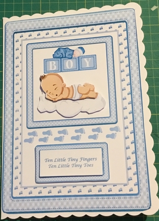 A5 new baby boy step by step card front by Angela Riley