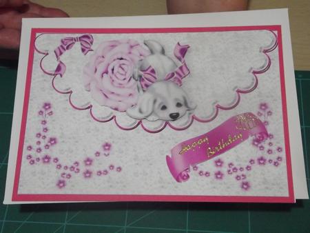 Lilac Rose with Puppy on Scalloped Envelope by Angela Riley