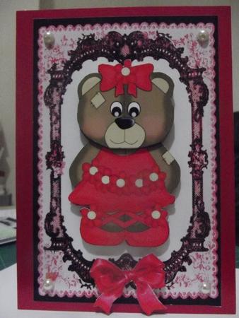 Cute Bear in Red in Lovely Lace Frame by Angela Riley