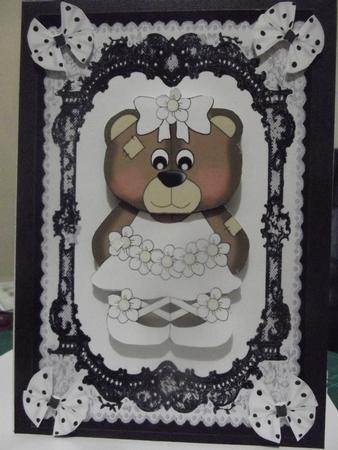 Cute Bear in White in Lovely Lace Frame by Angela Riley